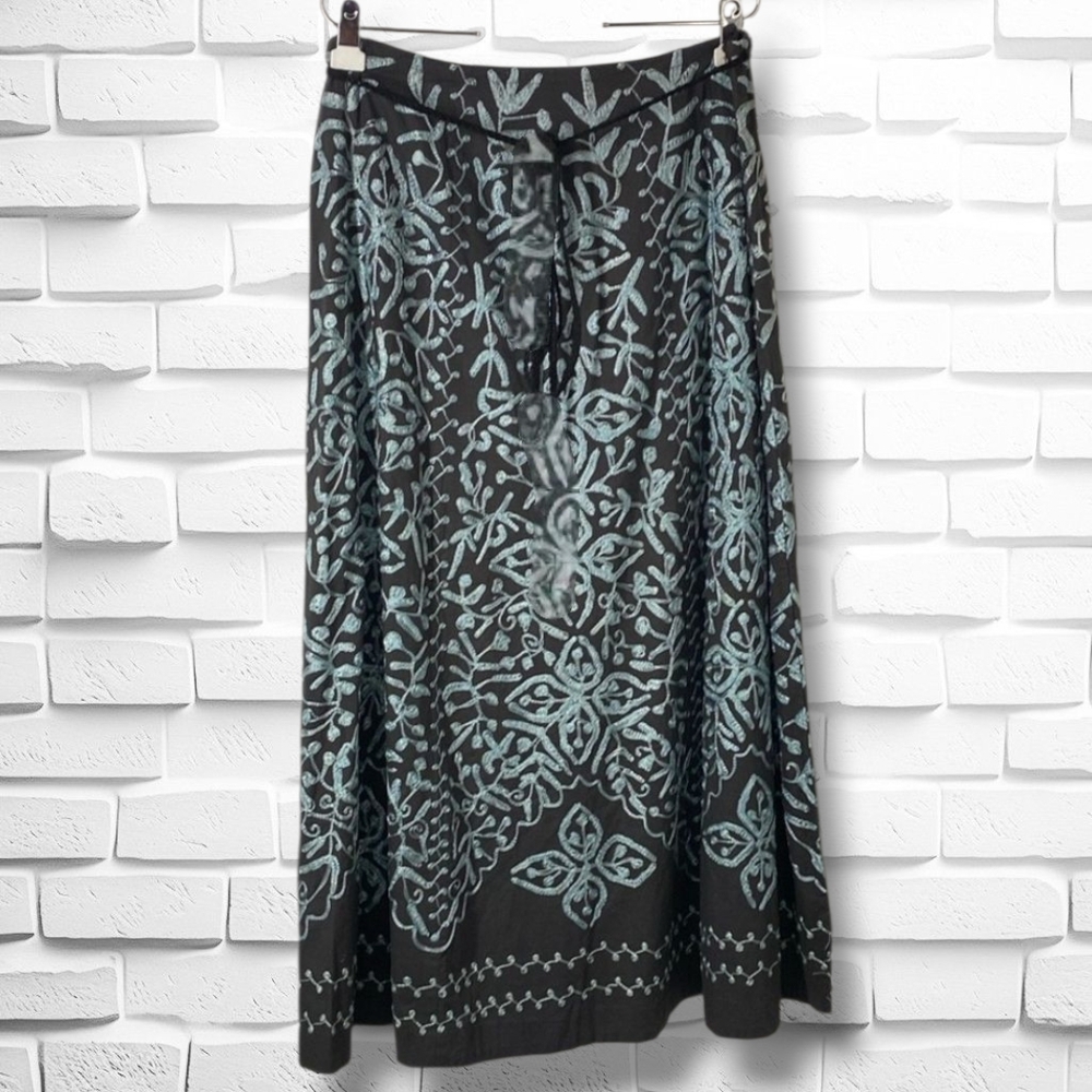 Soft Surroundings Boho Western Maxi Skirt Size Medium Brown Turquoise Medallion